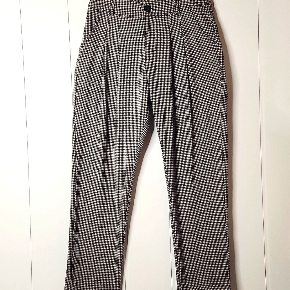 Y2K  tailored  houndstooth tapered leg pleated trousers preppy Office business